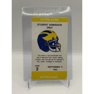 Michigan Notre Dame Ticket Stub Student Pass Home Game 9/11/1993